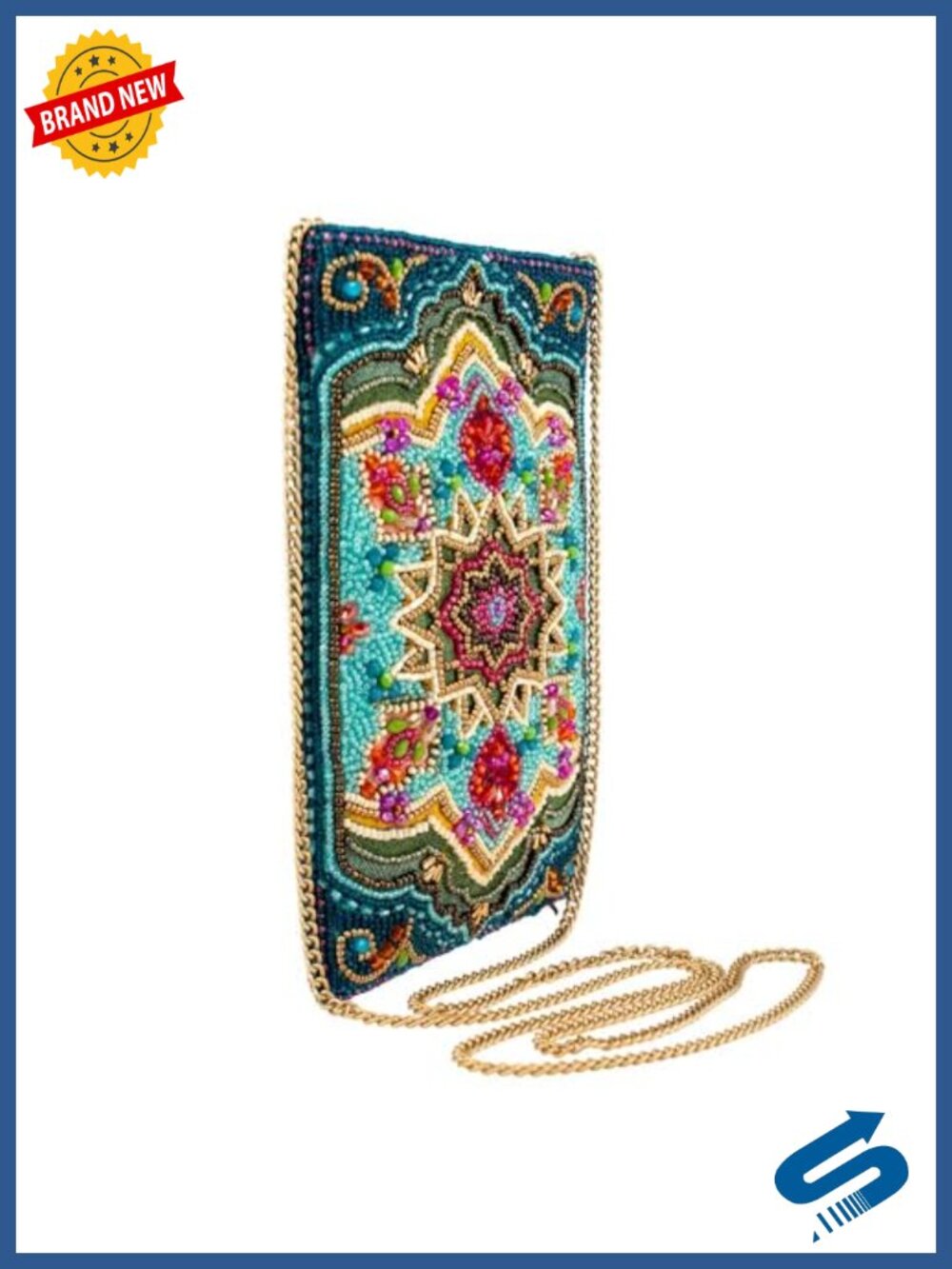 Mary Frances Hand-Beaded Crossbody Cell Phone Bag Evening Clutch Chain Strap - Picture 2 of 6
